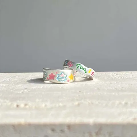 Cute Hand Painted Graffiti Christmas Tree Open Ring For Women Trendy Copper Little Dinosaur Adjustable Index Finger Ring Jewelry Gift