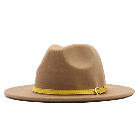 Damen Fedora Hut Wollfilz Jazzhut Breite Flache Krempe Gürtelschnalle Herbst Winter Britischer Stil Einfarbig Sonnenhut Elegant Fedora