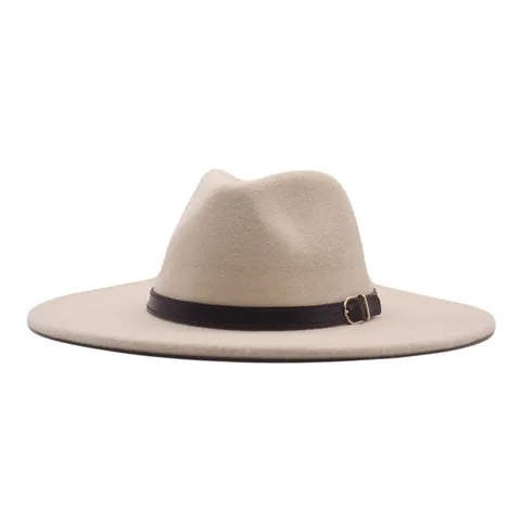 Sombrero Fedora Estilo Británico Ala Ancha Sombrero Jazz de Lana Para Hombre Mujer Moda Exterior Con Banda de Cuero