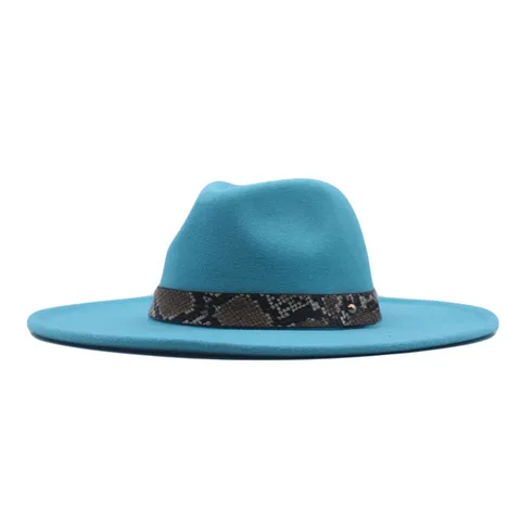 Klassischer Fedora Hut Mit Breiter Krempe Für Damen Herren Unisex Jazz Hut Mit Schlangenmuster Gürtel Filzhut Eleganter Kirchen Party Hut Modischer Outdoor Fedora Hut