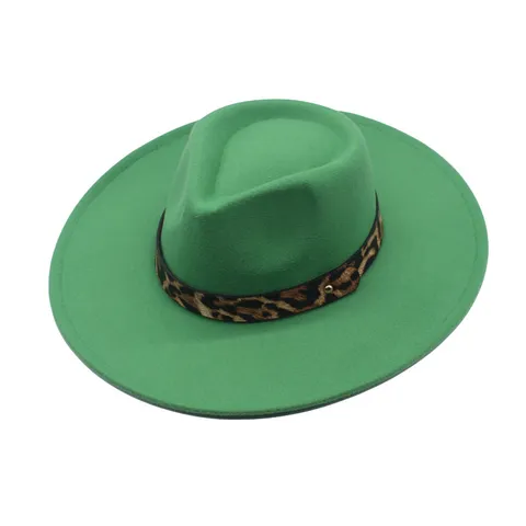 Chapeau Fedora en Feutre de Laine pour Femmes Bord Large Chapeau de Jazz avec Ceinture Léopard Couleur Unie Automne Hiver Panama