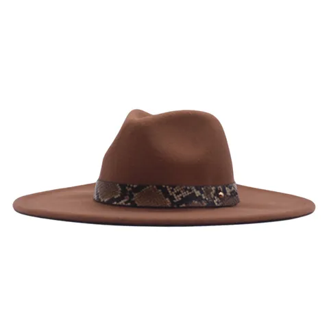 Klassischer Fedora Hut Mit Breiter Krempe Für Damen Herren Unisex Jazz Hut Mit Schlangenmuster Gürtel Filzhut Eleganter Kirchen Party Hut Modischer Outdoor Fedora Hut