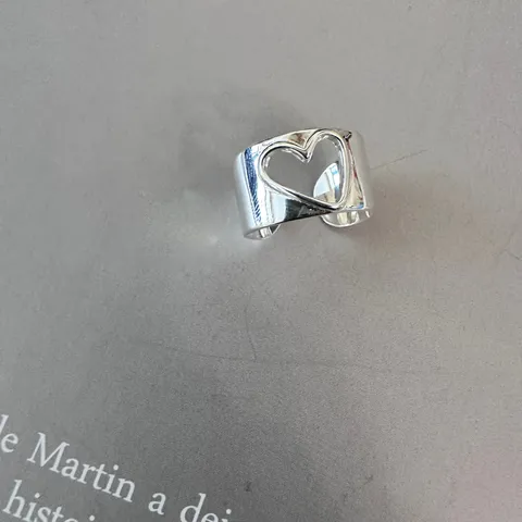 Minimalist Hollow Heart Open Ring For Women Geometric Irregular Stackable Adjustable Silver Plated Copper Finger Ring Fashion Jewelry
