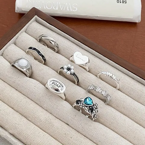 Women Fashion Copper Open Ring Vintage Street Style Geometric Finger Ring Jewelry Gift
