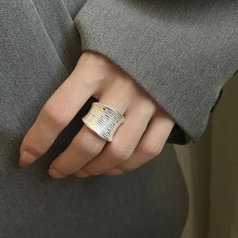 Geometric Wide Band Open Ring For Women Copper Electroplated Fashion Trendy Finger Ring Party Jewelry Gift