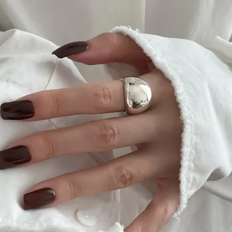Anello Pane in Rame Placcato Argento Minimalista per Donna Anello Aperto alla Moda Gioielli in Metallo Liscio di Nicchia