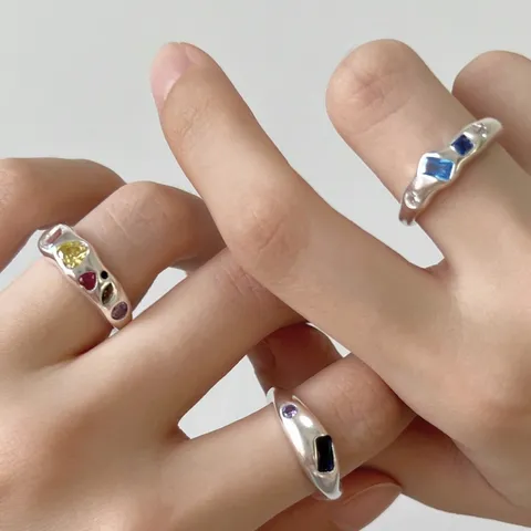 Silberplattierter Kupfer Open Ring Für Damen Bunte Strass Herz Geometrisch Stapelbar Verstellbar Mode Fingerring Schmuck