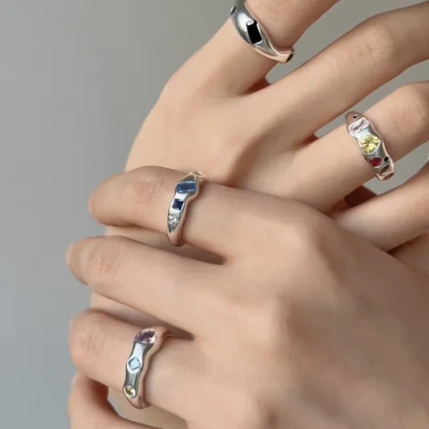 Silberplattierter Kupfer Open Ring Für Damen Bunte Strass Herz Geometrisch Stapelbar Verstellbar Mode Fingerring Schmuck