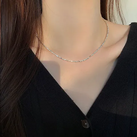 Collier Bracelet de Perles Géométriques Cuivre Plaque Argent Bijoux de Chaîne de Collier Minimaliste pour Femmes