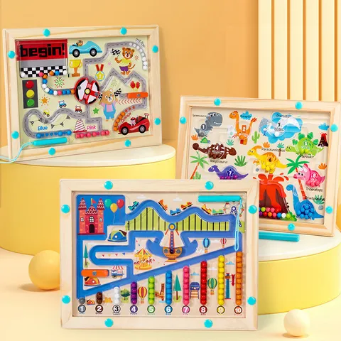 Enfants Éducatif En Bois Perle Magnétique Labyrinthe Puzzle Planche Montessori Éducation Précoce Tri des Couleurs Comptage Jouet