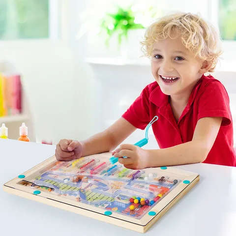 Enfants Éducatif En Bois Perle Magnétique Labyrinthe Puzzle Planche Montessori Éducation Précoce Tri des Couleurs Comptage Jouet