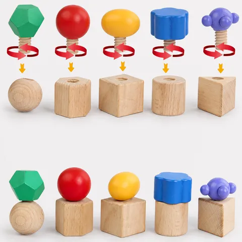 Wooden Montessori Screw Puzzle Toy Shape Matching Early Educational Learning Fine Motor Skills Toy for Toddlers Kids Gift