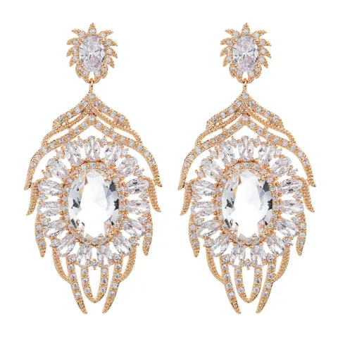 Luxus Kupfer Strass Blatt Ohrhänger Statement Oval Ohrringe Künstlerisch Retro Quaste Ohrstecker Für Damen Schmuck