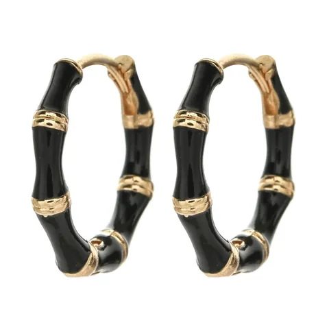 Chinese Style Copper Enamel Bamboo Joint Hoop Earrings Vintage Literary Chime Huggie Earrings For Women Lightweight Fine Hoop Jewelry