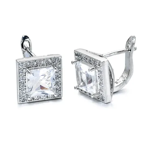 Mode Kupfer Zirkonia Quadratische Creolen Geometrische Pavé Funkelnde Kristall Ohrbuckel Schmuck Für Frauen Hochzeit Party Geschenk