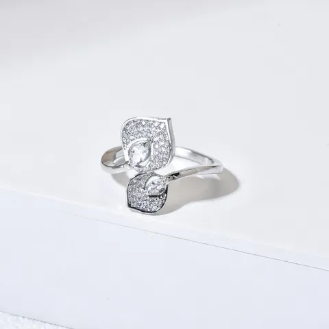 Leichter Luxus Kupfer Zirkonia Blatt Ring Mode Personalisiert Lotusblatt Mikro Eingelegt Offener Ring Hochzeit Party Schmuck Geschenk Für Damen
