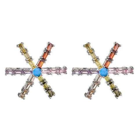 Elegante Kupfer Zirkonia Schneeflocke Ohrstecker Süß Romantisch Geometrische Sternenbrille Ohrringe Für Damen Hochzeit Party Schmuck