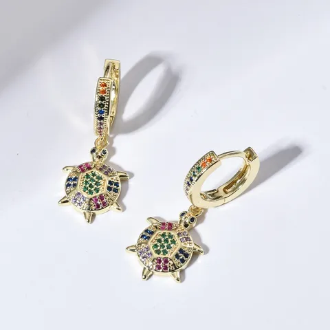 Fashion Copper Colorful Rhinestone Sea Turtle Drop Earrings Exquisite Sea Animal Crystal Turtle Hoop Earrings Jewelry For Women Gift