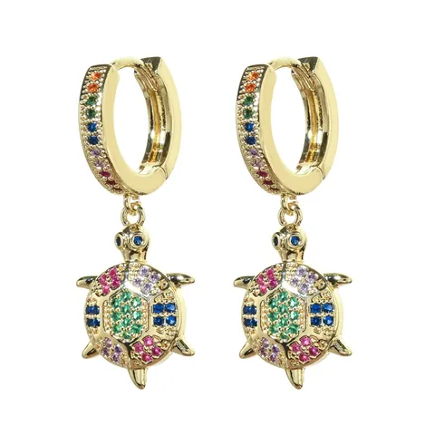 Fashion Copper Colorful Rhinestone Sea Turtle Drop Earrings Exquisite Sea Animal Crystal Turtle Hoop Earrings Jewelry For Women Gift