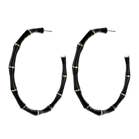 Women Large Oversized Bamboo Hoop Earrings European Style Gold Plated Enamel Bamboo Joint Circle Earrings Fashion Party Jewelry