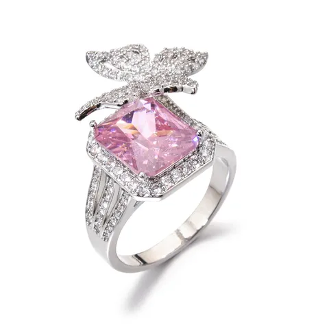 Eleganter Kupfer Rosa Schmetterling Ring Mit Glänzenden Strass-Akzenten Exquisites Modeschmuck Offener Verstellbarer Ring Geschenk Für Damen Mädchen Hochzeit Party