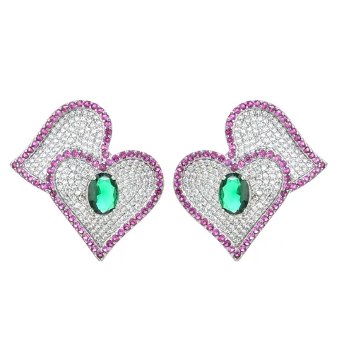 Westliche Mode Elegante Herzform AAA Zirkonia Ohrstecker Für Damen Bunte Asymmetrische Kristall Messing Ohrringe Hochzeit Party Schmuck