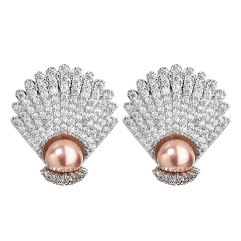Elegante Ohrstecker Im Koreanischen Stil Mit Muschel Künstlicher Perle Und Strass Für Damen Süßer Romantischer Verkupferter Muschelschmuck