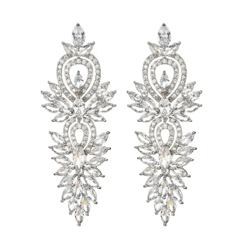 Mode Lange Marquise Quaste Strass Hänger Ohrringe Für Damen Mädchen Kupfer Galvanisiert Hochzeit Party Schmuck Geschenk