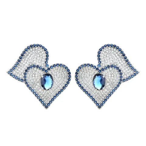 Westliche Mode Elegante Herzform AAA Zirkonia Ohrstecker Für Damen Bunte Asymmetrische Kristall Messing Ohrringe Hochzeit Party Schmuck
