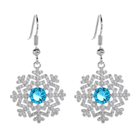 Elegante Kupfer Mikro-Eingelegt Zirkonia Schneeflocke Ohrhänger Für Damen Hochzeit Party Mode Süßer Schmuck Schneeflocke Haken Ohrringe