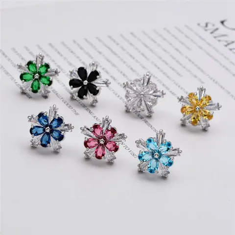 Elegante Blumen Zirkonia Ohrstecker Für Damen Kupfer Galvanisiert Süßer Stil Botanische Florale Ohrringe Schmuck Geschenk Zubehör