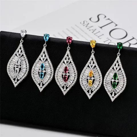 Elegante Kupfer Zirkonia Quaste Hängeohrringe Glänzende Wassertropfen Lange Kette Kronleuchter Statement Ohrringe Schmuck Für Frauen