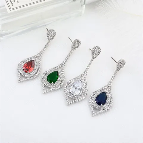 Mode Kreative Wassertropfen Zirkonia Ohrringe Elegante Lange Kupfer Hängeohrringe Für Damen Hochzeit Party Schmuck Geschenk