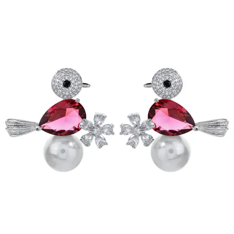 Elegant Zirconia Bird Drop Earrings With Artificial Pearl Flower Accents Cute Animal Fashion Earrings For Women Wedding Party Jewelry Gift