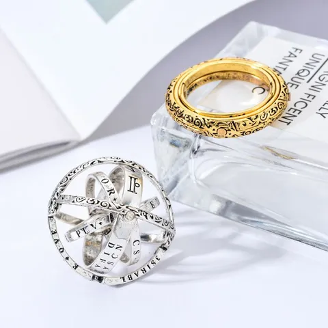 Vintage Kupfer Astronomische Kugel Ring Für Damen Herren Faltbare Armillarsphäre Ring Antik Gold Silber Schmuck