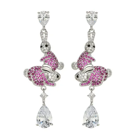 Französischer Stil Kupfer Strass Süße Hase Ohrhänger Vintage Elegante Wassertropfen Ohrringe Für Damen Schmuck Geschenk