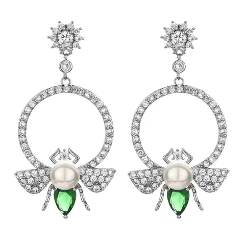 Mode Kupfer Biene Perle Quaste Tropfen Ohrringe Mit 925 Sterling Silber Stift Strass Biene Hänger Ohrringe Für Damen Hochzeit Party Schmuck
