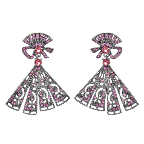 Mode Gun Black Galvanisierte Fächerförmige Quasten Zirkonia Ohrringe Für Damen Elegante Geometrische Inlaid Ohrhänger Schmuck
