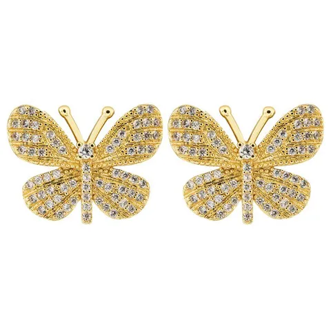 Süße Romantische Kupfer Schmetterling Ohrstecker Mehrfarbige Strass Eingelegt Elegante Ohrringe Für Damen Schmuck Geschenk