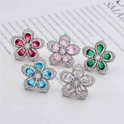 Mode Kupfer Zirkonia Blume Ohrstecker Für Damen Koreanischen Stil Elegante Florale Zirkonia Piercing Ohrringe Schmuck Geschenk