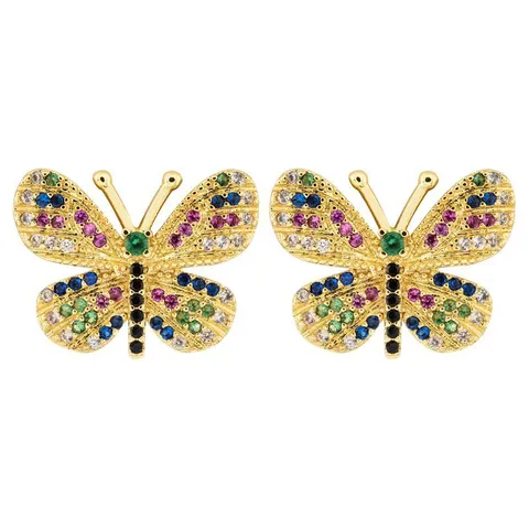 Süße Romantische Kupfer Schmetterling Ohrstecker Mehrfarbige Strass Eingelegt Elegante Ohrringe Für Damen Schmuck Geschenk