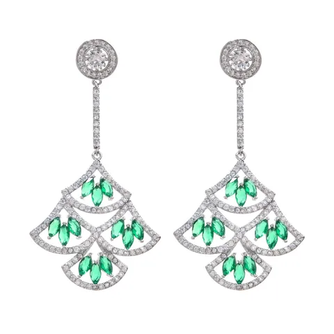 Kupfer Zirkonia Fächerförmige Quaste Ohrringe Für Damen Elegant Lang Retro Baumeln Schmuck Für Bankett Hochzeit Party Geschenk