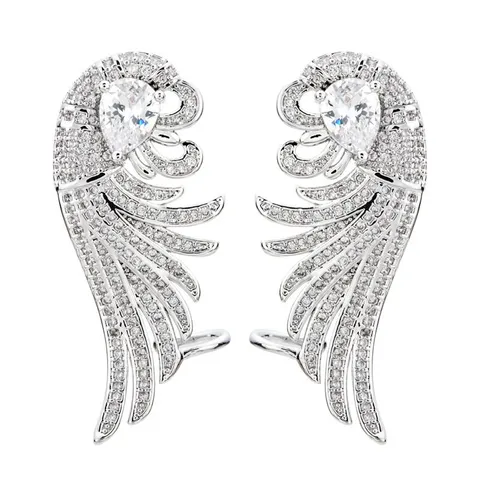 Mode Kupfer Zirkonia Flügel Ohrstecker Quaste Ohrringe Symmetrische Ohrstecker Statement Modeschmuck Für Frauen Party Geburtstag Geschenk