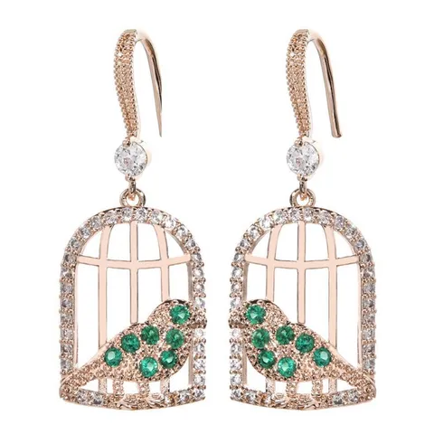 Koreanischer Stil Vogelkäfig Zirkonia Haken Ohrringe Romantische Roségold Kupfer Vogel Schmuck Für Damen Mädchen Geschenk