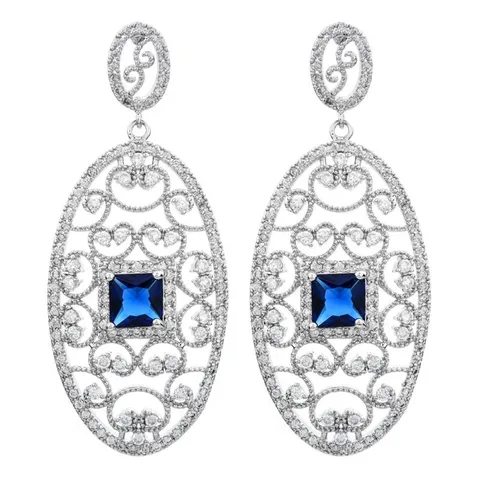 Vintage Kupfer Zirkonia Lange Ovale Tropfenohrringe Luxus Geometrische Hohle Palast Stil Elegante Hochzeit Bankett Ohr Schmuck Für Damen