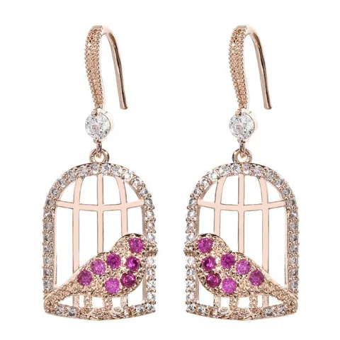 Koreanischer Stil Vogelkäfig Zirkonia Haken Ohrringe Romantische Roségold Kupfer Vogel Schmuck Für Damen Mädchen Geschenk