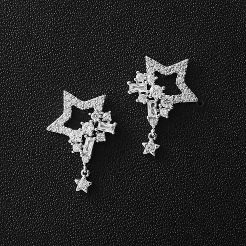 Koreaans Minimalistisch Ster Zirconia Oorknopjes Voor Vrouwen Koper Platina Verguld Asymmetrische Elegante Vijfpuntige Ster Oorbellen Sieraden