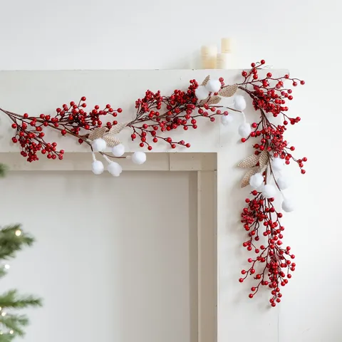 Christmas Artificial Red Berry Garland Festive Foam Berry Vine For Holiday Home Decor Mantel Decoration