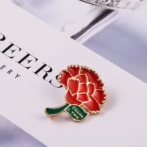 Women's Elegant Carnation Brooch Red Enamel Flower Pin Fashion Alloy Clothing Accessories For Mother's Day Gift