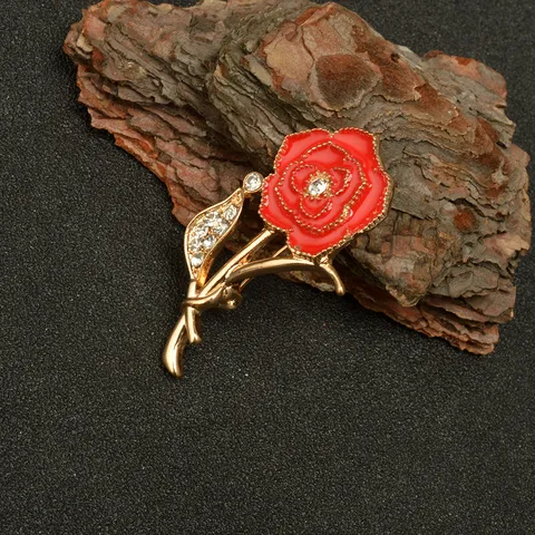 Carnation Brooch Pin Alloy Red Enamel Rhinestone Floral Corsage Fashion Clothing Accessories Jewelry Gift For Women
